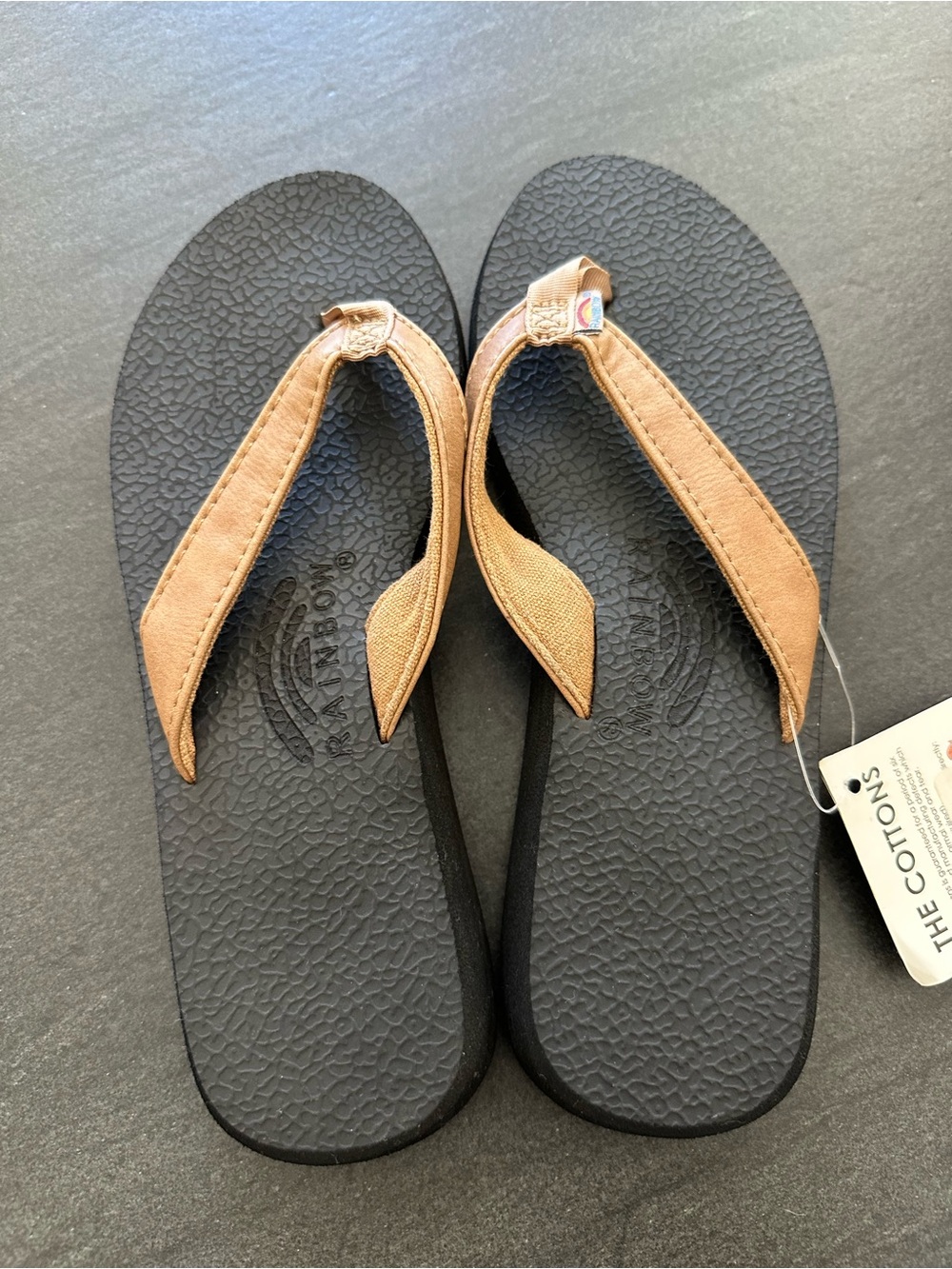 Rainbow Brown Strap Black Footbed Flip Flop Sandals